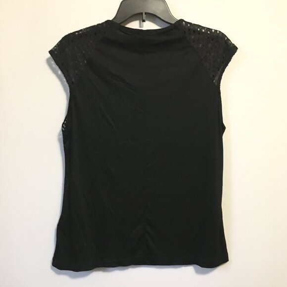 NWT H&M Black Lace Topped Crew Neck Cap SleeveTop - Picture 3 of 14